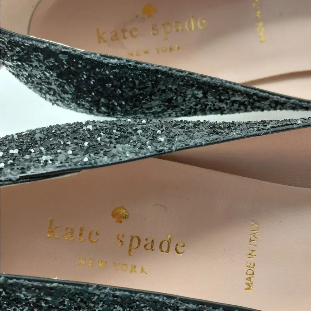 Kate Spade Womens Heels Size 9.5M Silver Glitter Block Heel Pumps Wedding Party